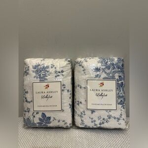 Laura Ashley Lot Of 2 Sofia Blue White Rose Standard Pillow Sham Quilted 20x26